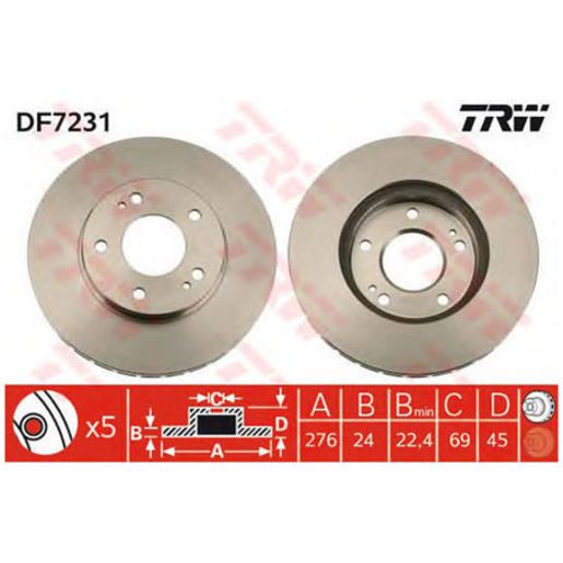 TRW Disc Brake Rotor 276mm DF7231S