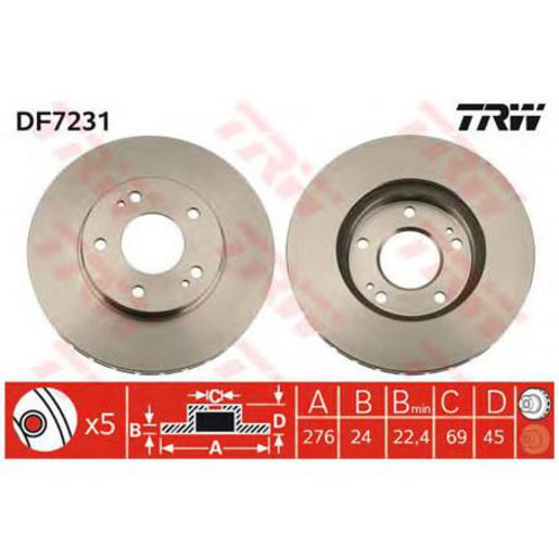 TRW Disc Brake Rotor 276mm DF7231S