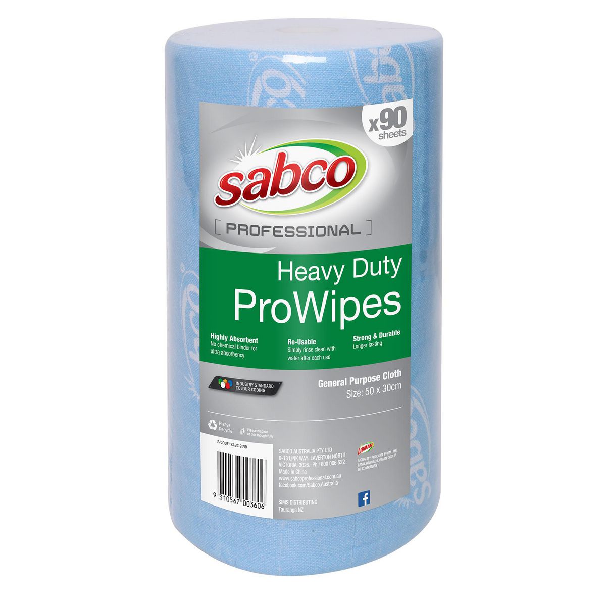Sabco Prowipes H/D Roll 45Mx30cm - Blue SABC-9171B