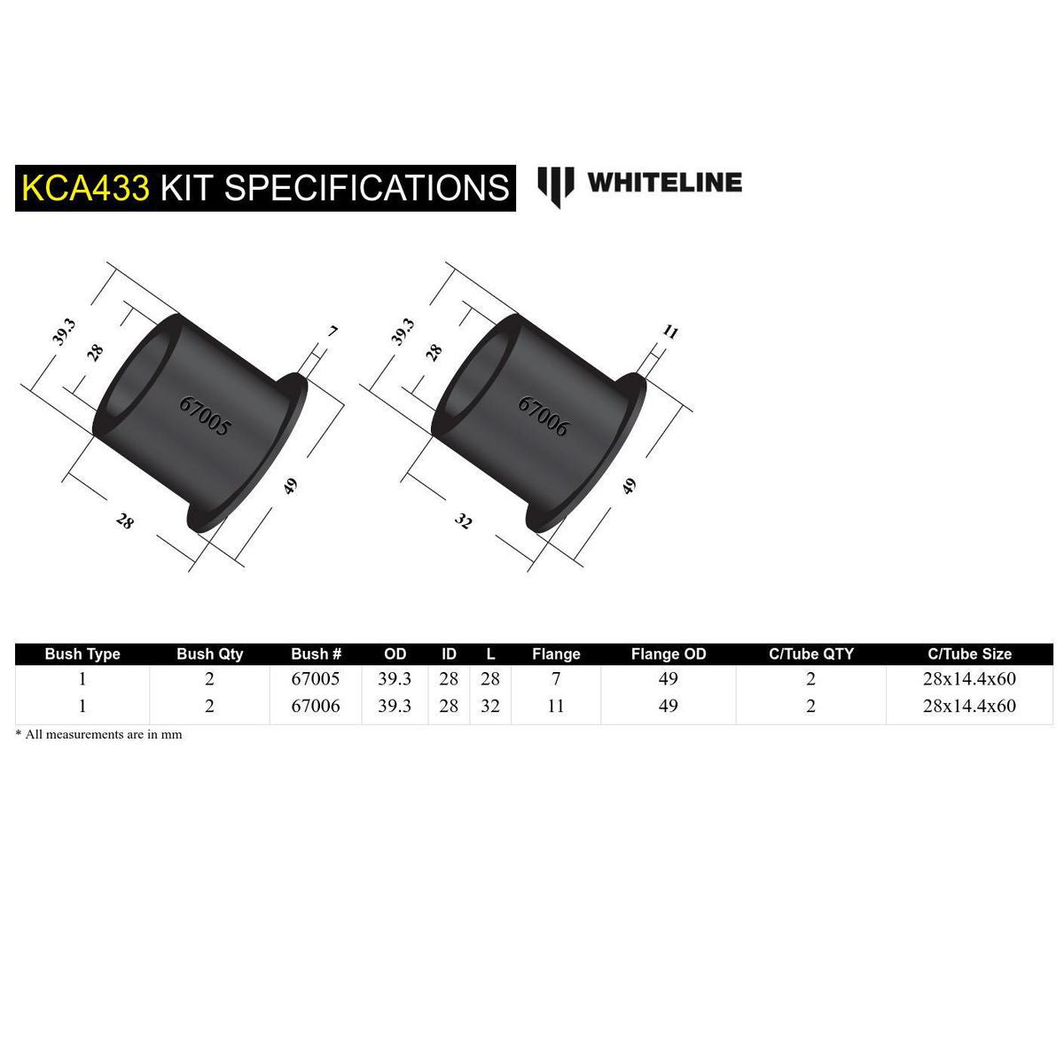 Whiteline KCA433 Control Arm Lower Inner Rear Bushing