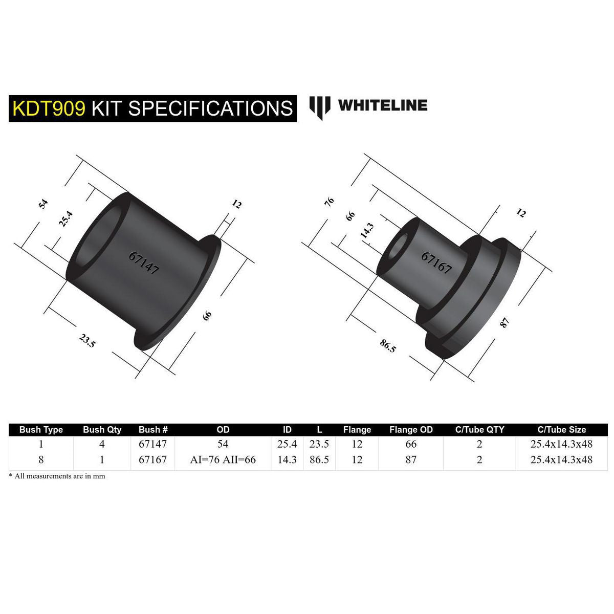 Whiteline KDT909 Differential Mount Front Bushing
