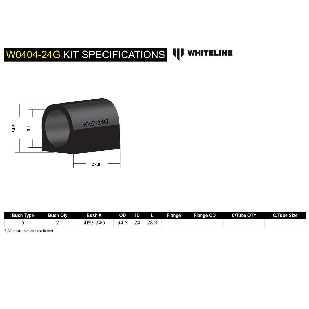 Whiteline W0404 24G Sway Bar Mount Bushing