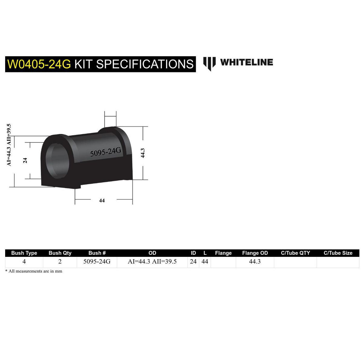 Whiteline W0405 24G Sway Bar Mount Bushing