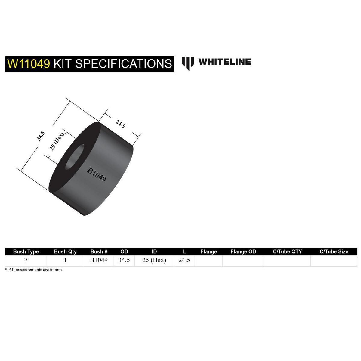 Whiteline W11049 Steering Rack And Pinion Shaft Guide Bushing