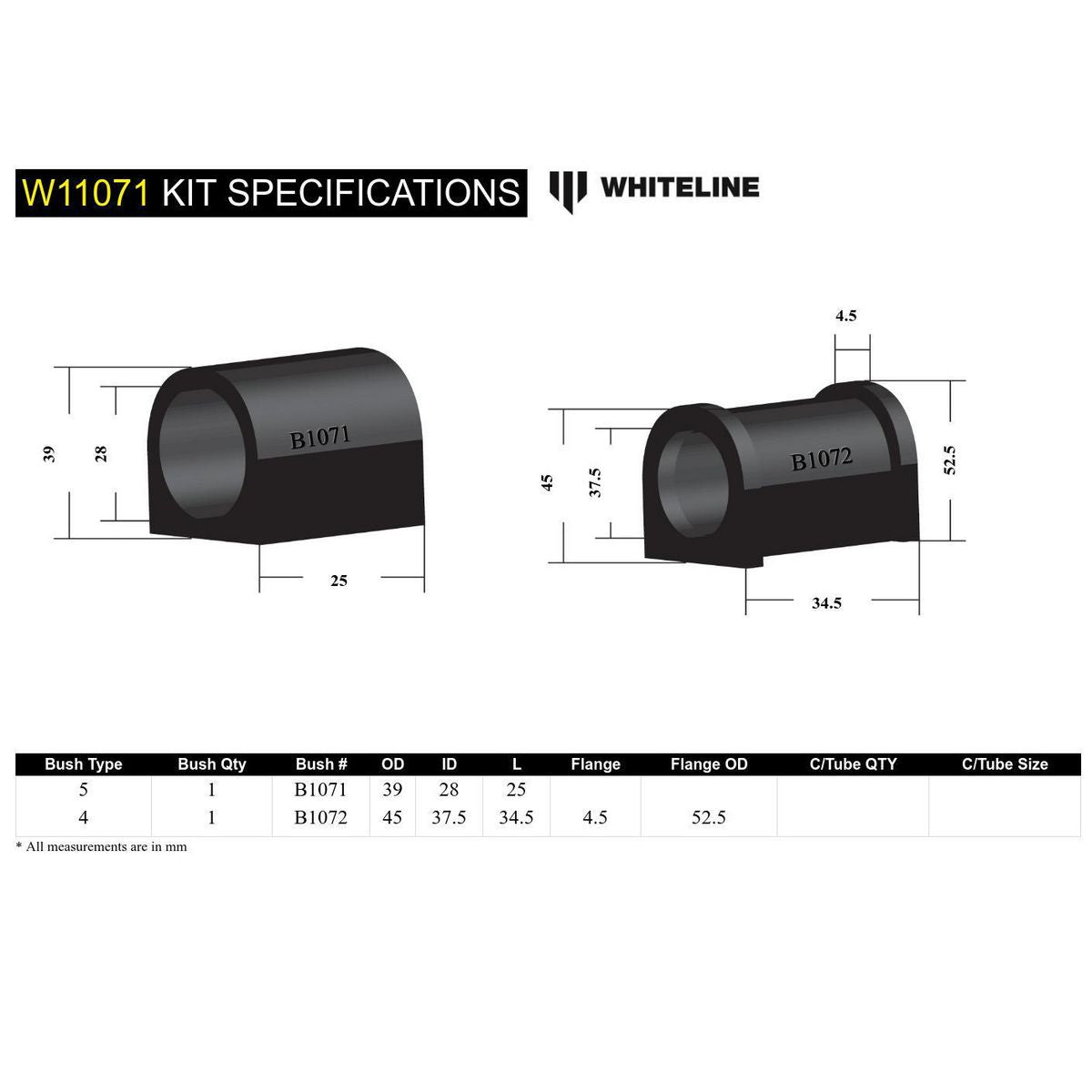 Whiteline W11071 Steering Rack And Pinion Mount Bushing