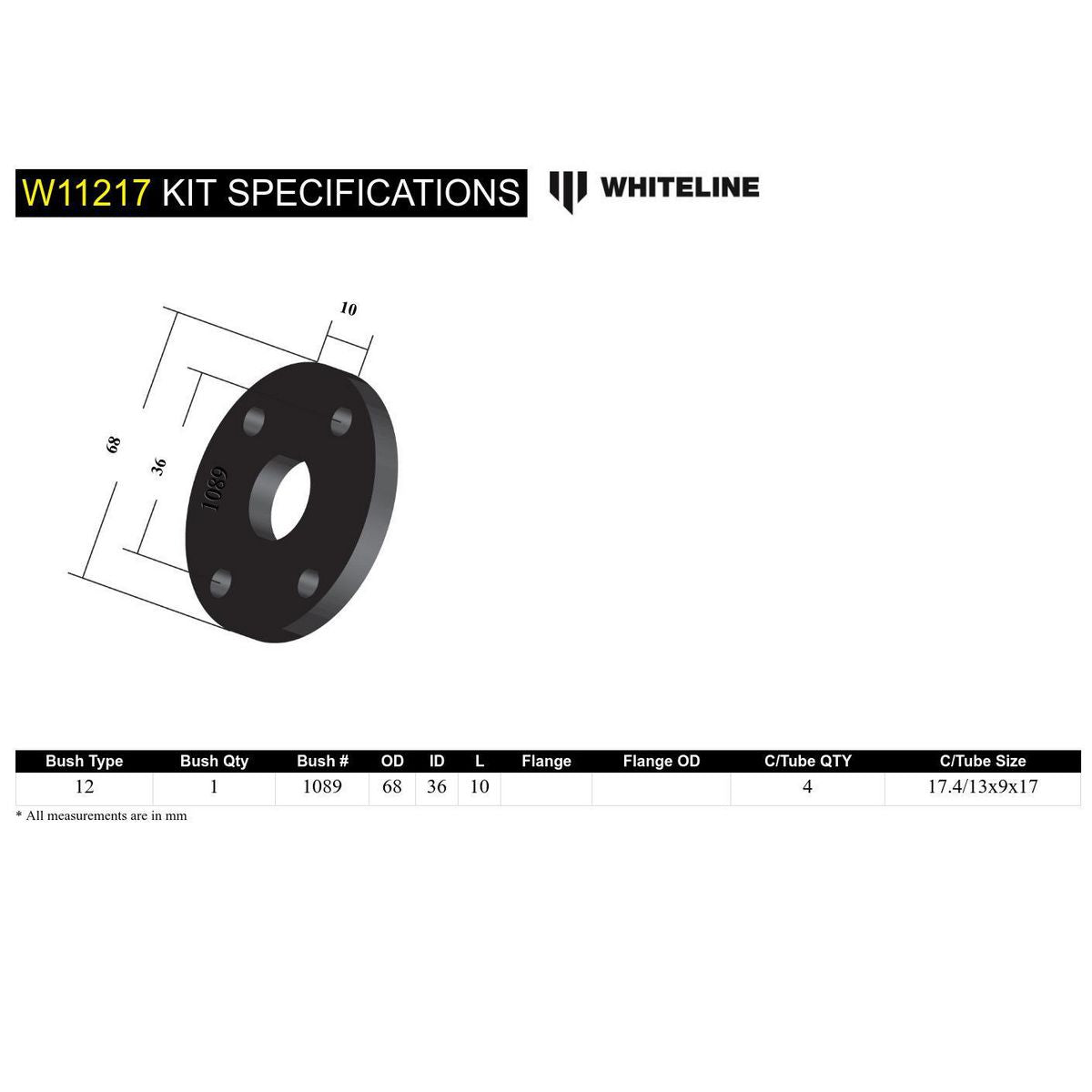 Whiteline W11217 Steering Coupling Bushing