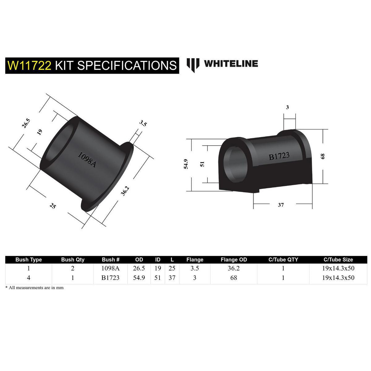 Whiteline W11722 Steering Rack And Pinion Mount Bushing