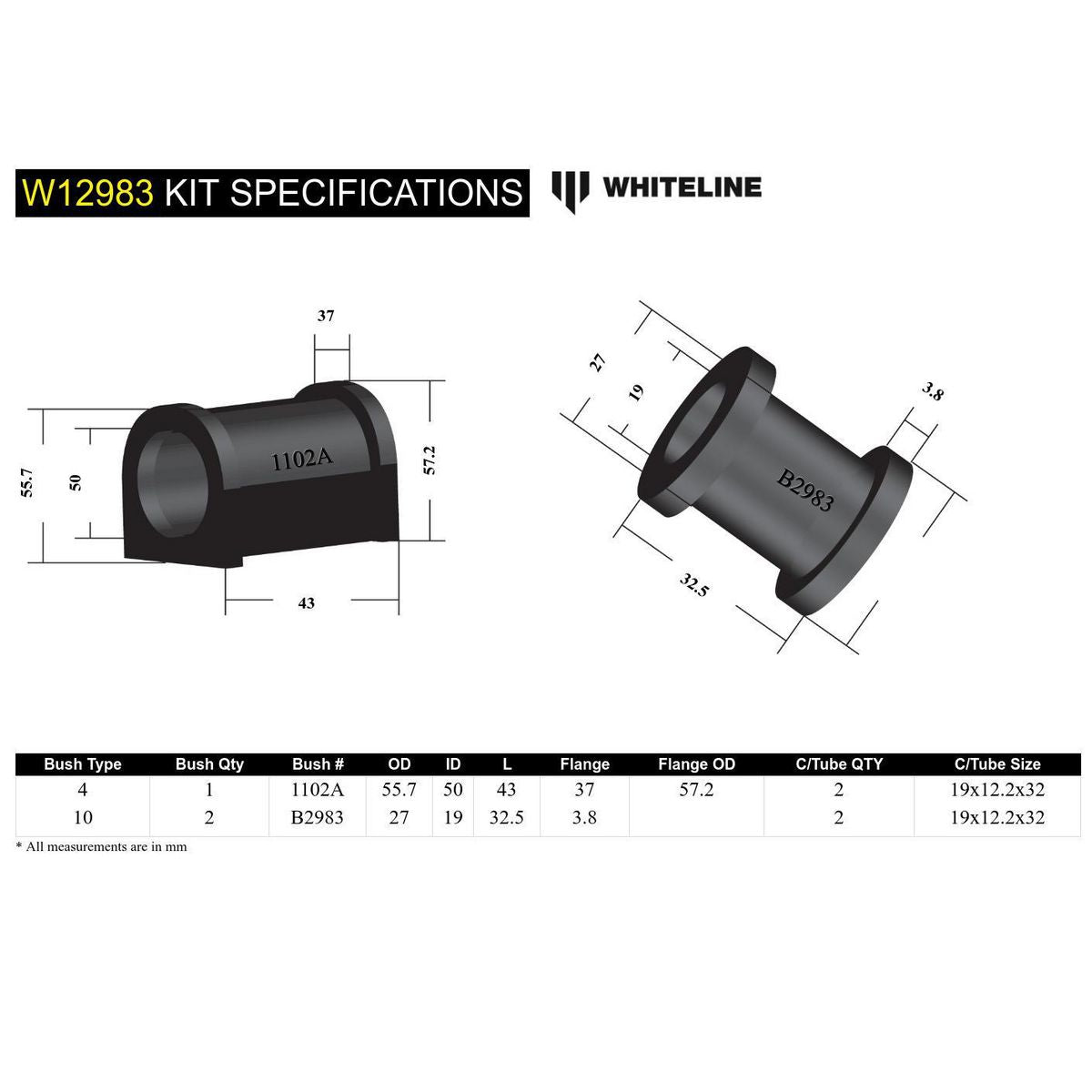 Whiteline W12983 Steering Rack And Pinion Mount Bushing