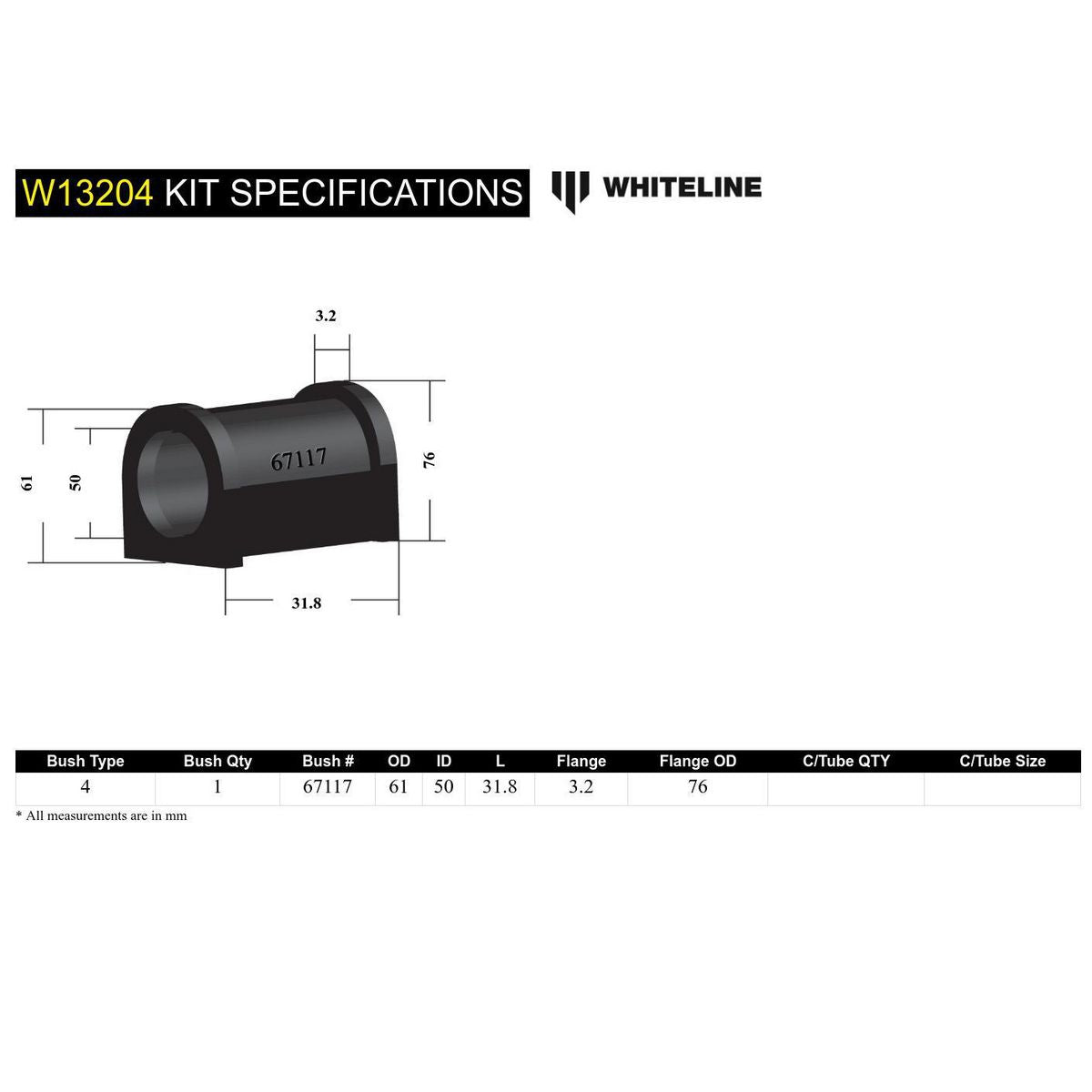 Whiteline W13204 Steering Rack And Pinion Mount Bushing