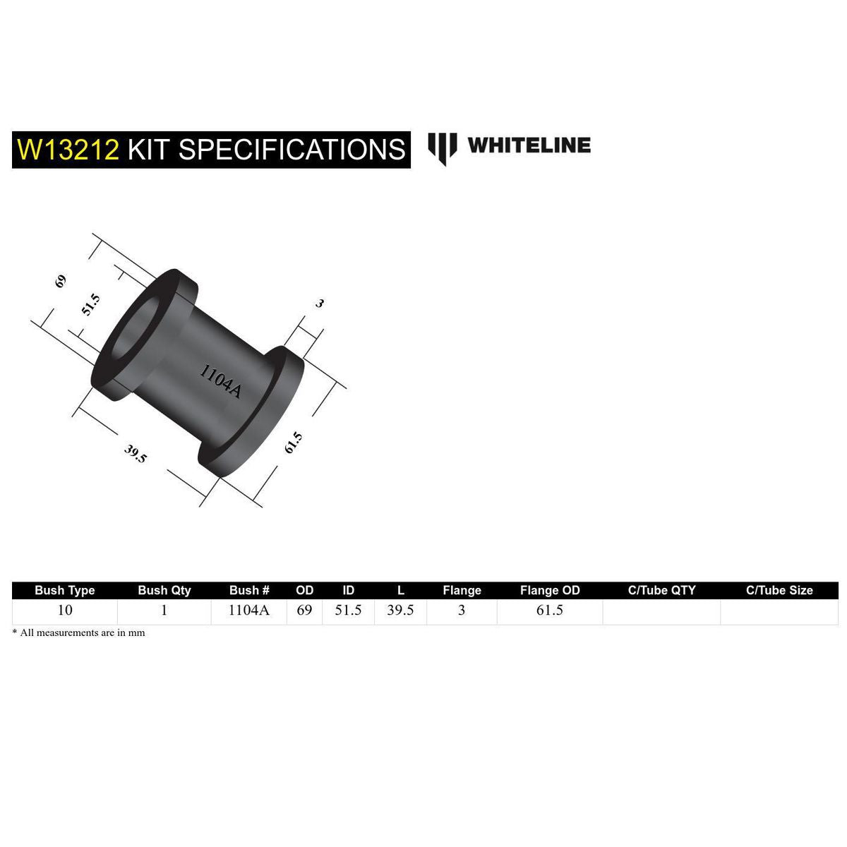 Whiteline W13212 Steering Rack And Pinion Mount Bushing