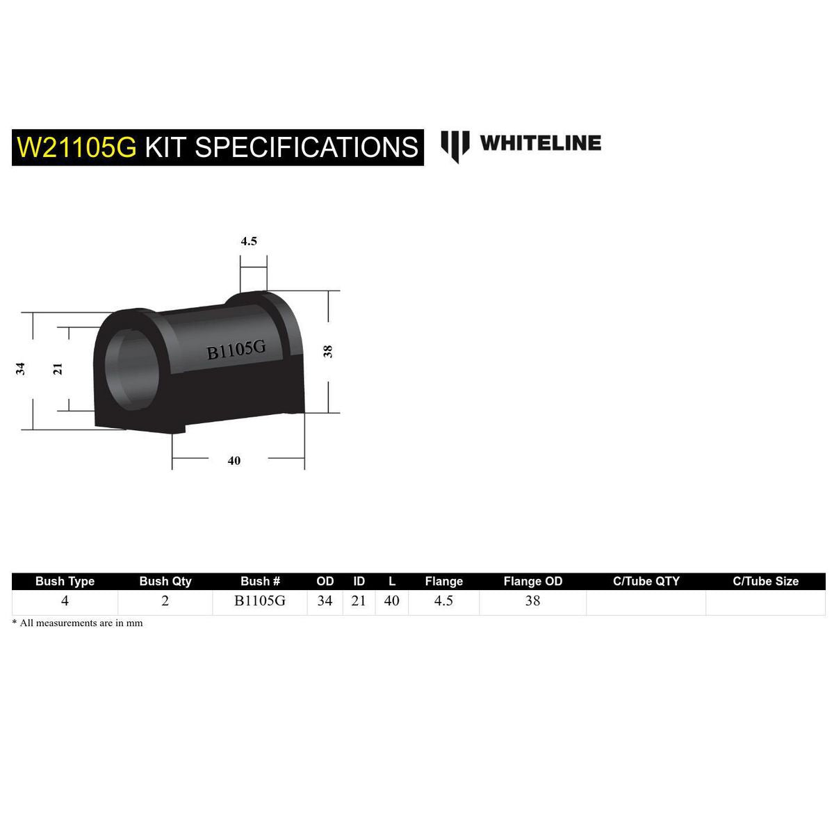 Whiteline W21105G Sway Bar Mount Bushing