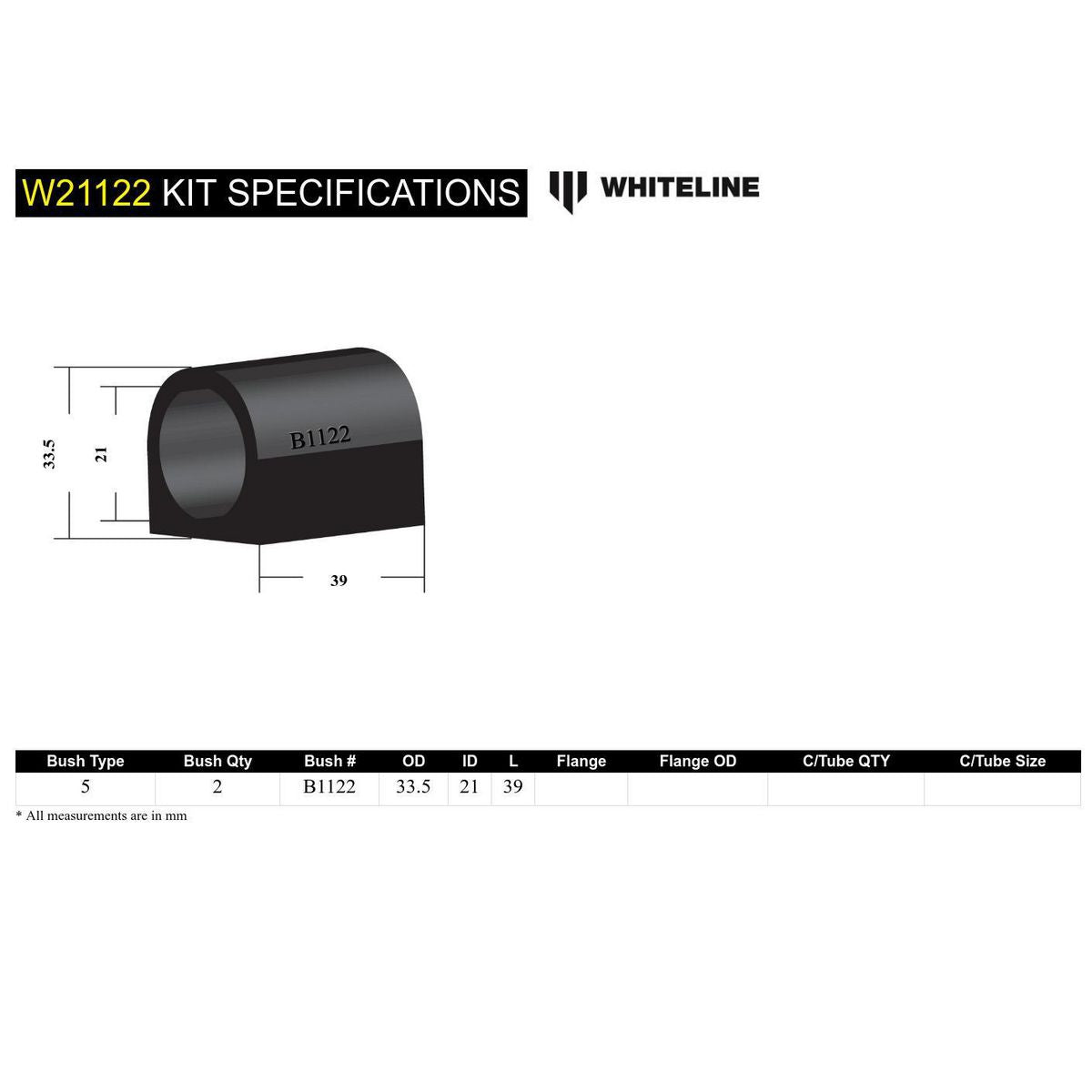 Whiteline W21122 Sway Bar Mount Bushing