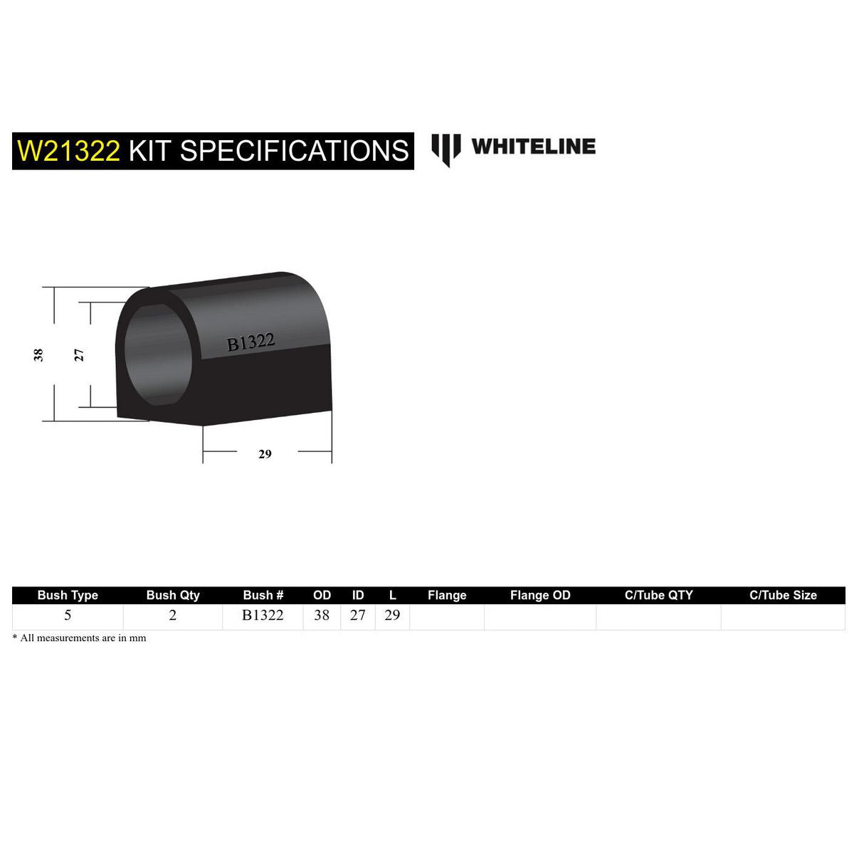 Whiteline W21322 Sway Bar Mount Bushing