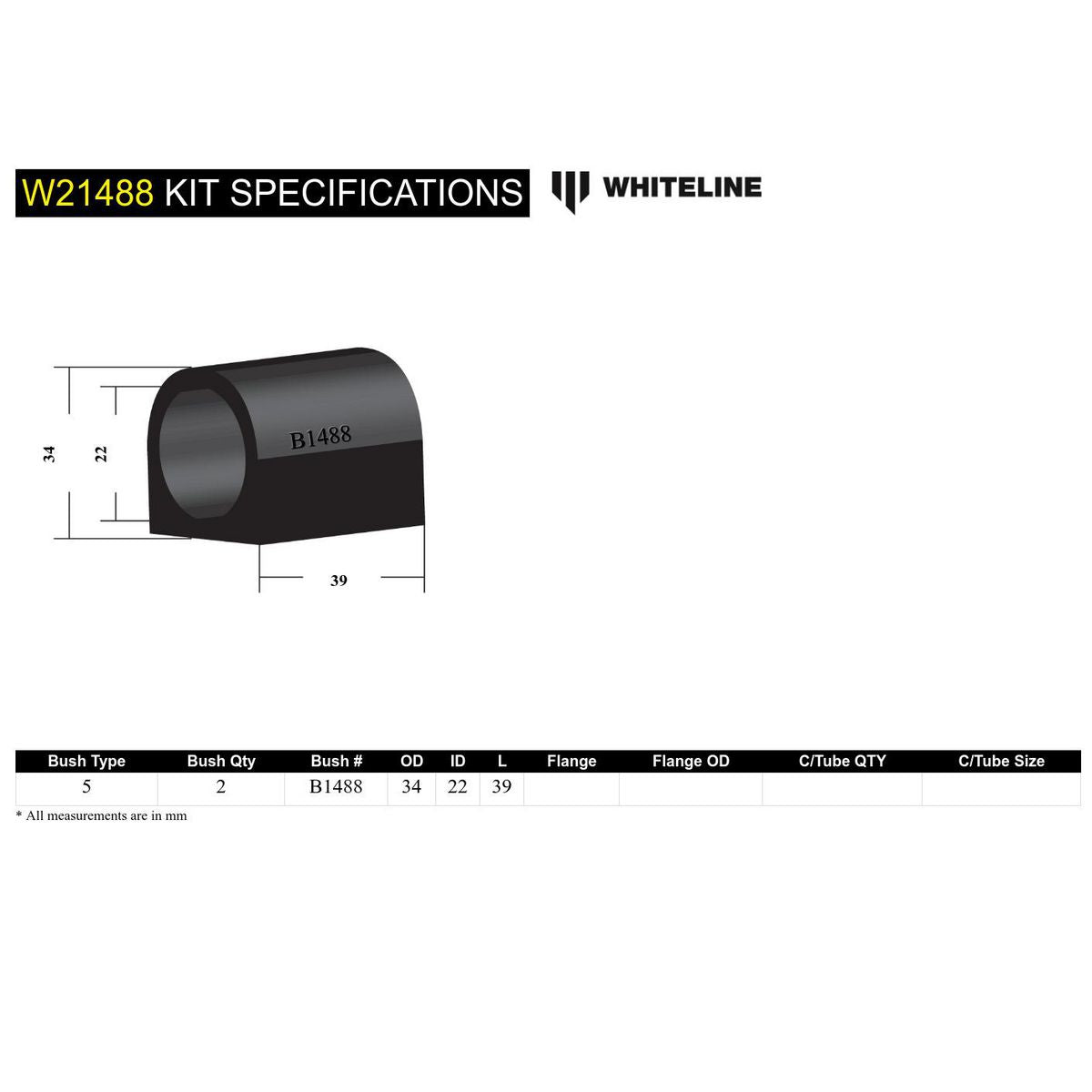 Whiteline W21488 Sway Bar Mount Bushing