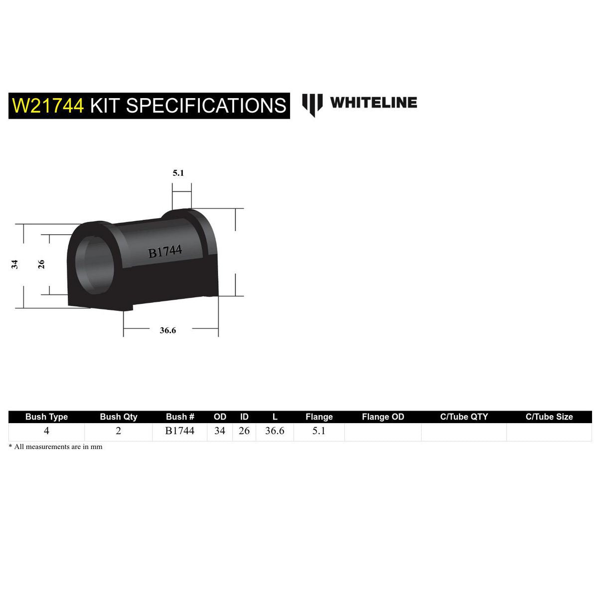Whiteline W21744 Sway Bar Mount Bushing