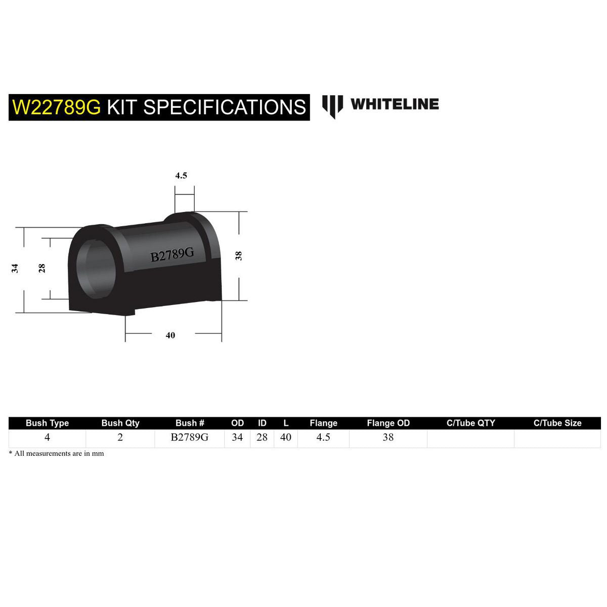 Whiteline W22789G Sway Bar Mount Bushing
