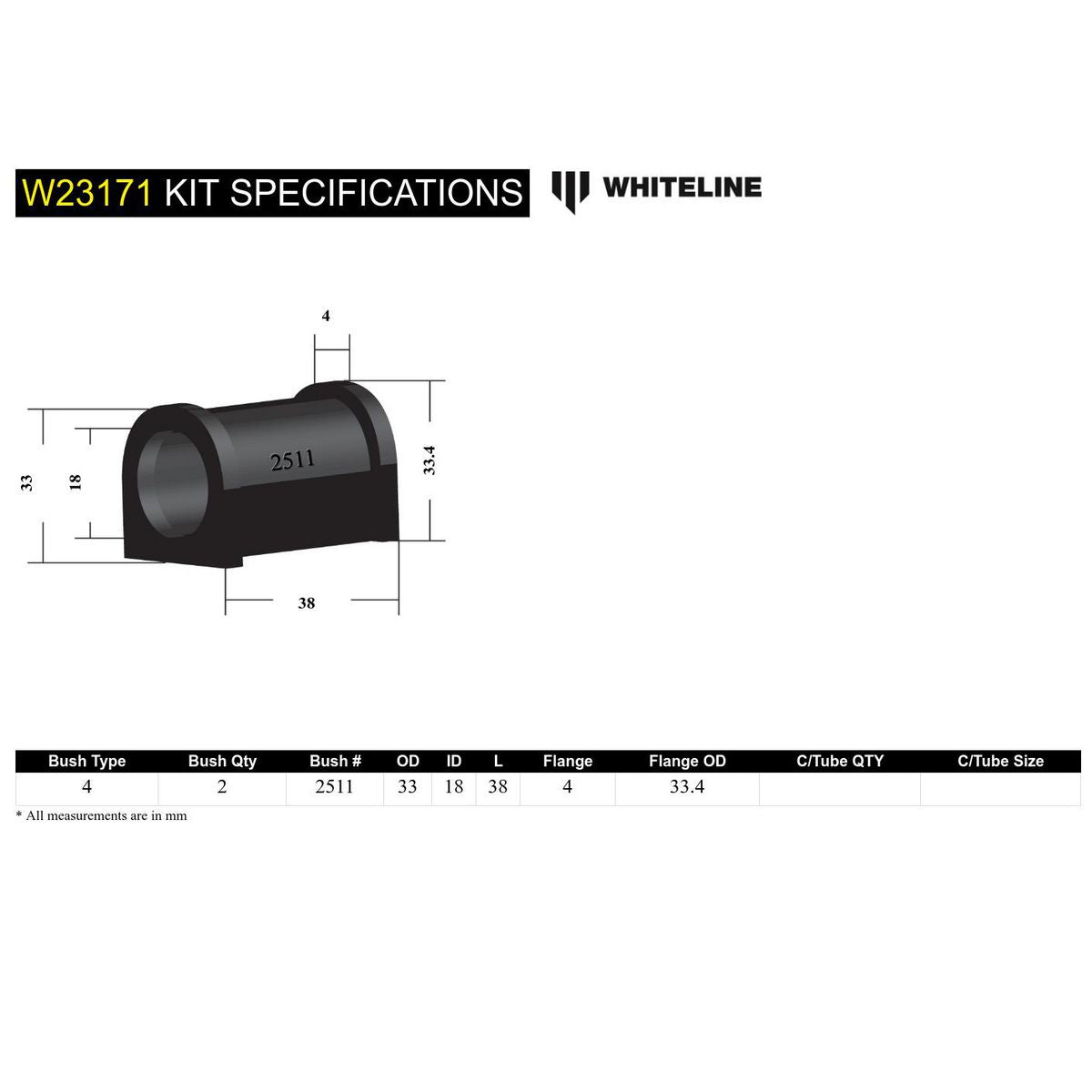 Whiteline W23171 Sway Bar Mount Bushing