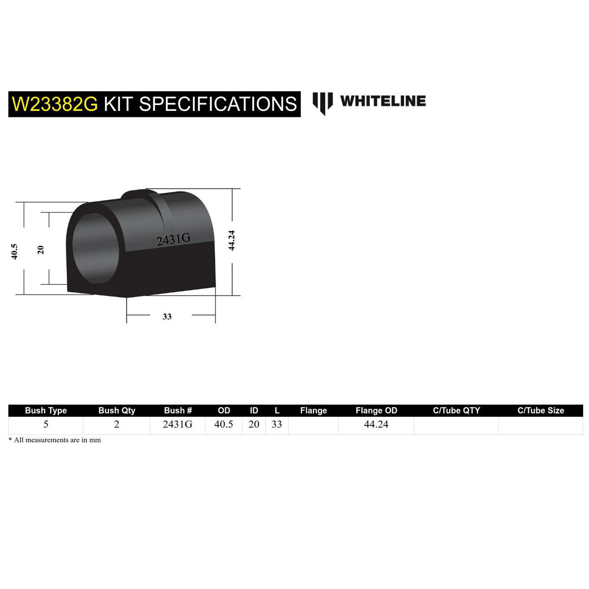 Whiteline W23382G Sway Bar Mount Bushing