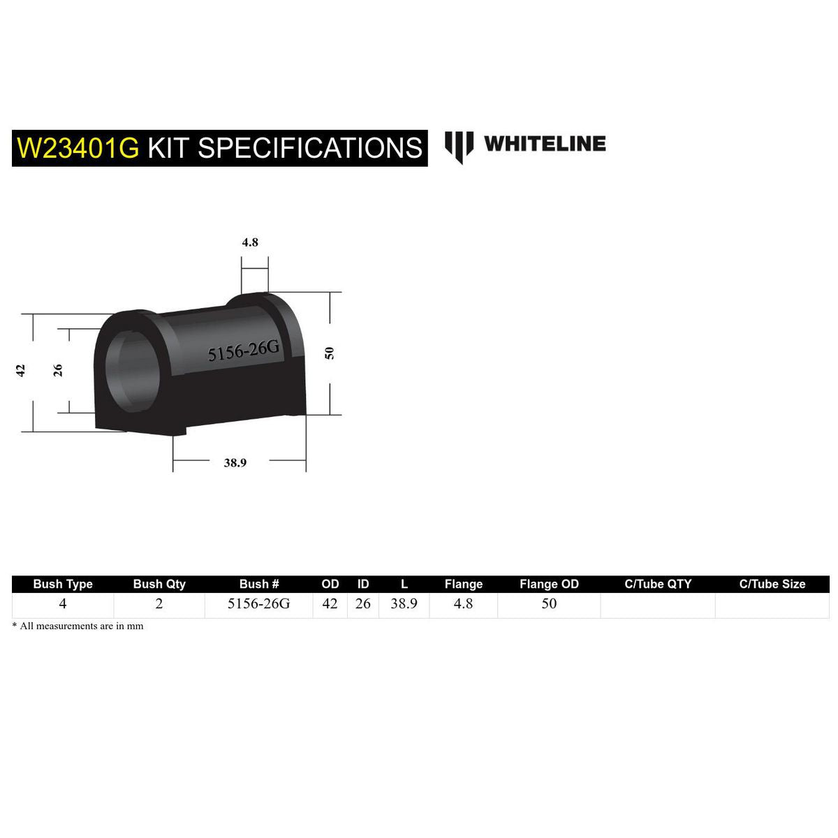 Whiteline W23401G Sway Bar Mount Bushing