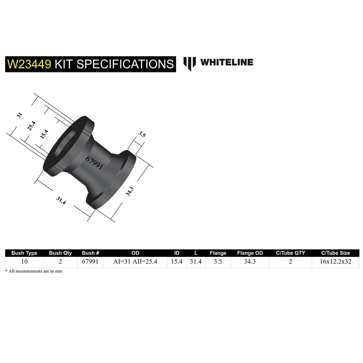 Whiteline W23449 Sway Bar Link Bushing