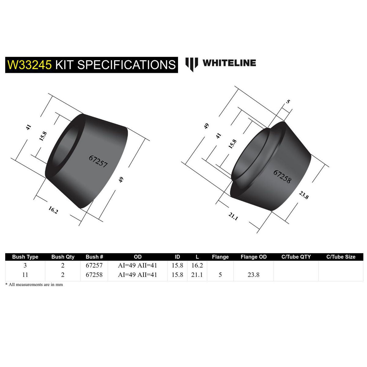 Whiteline W33245 Shock Absorber Upper Bushing