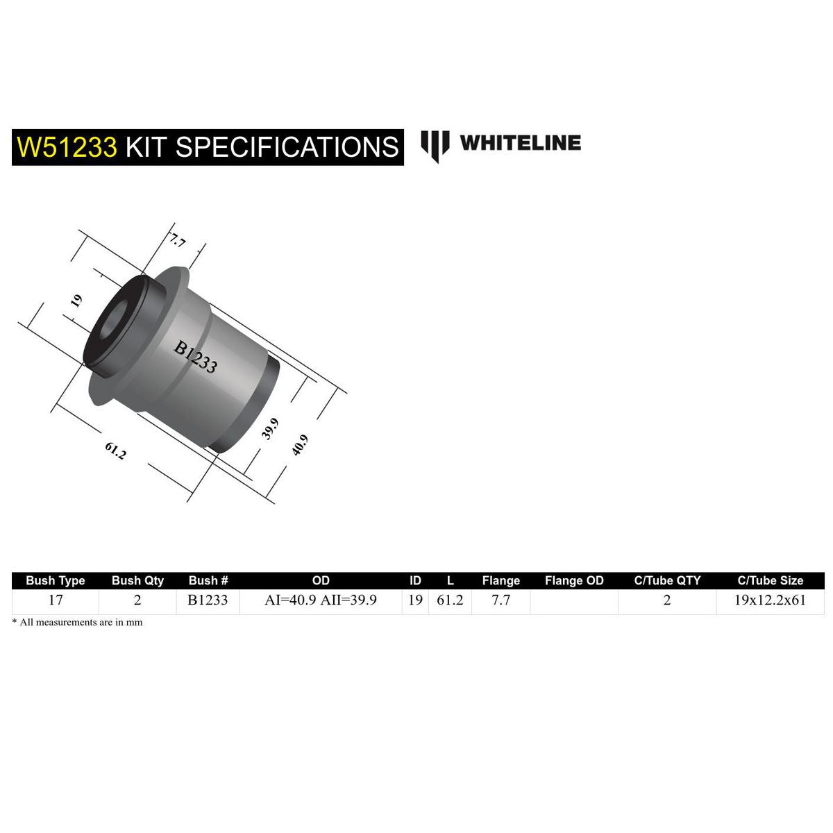 Whiteline W51233 Control Arm Lower Inner Bushing