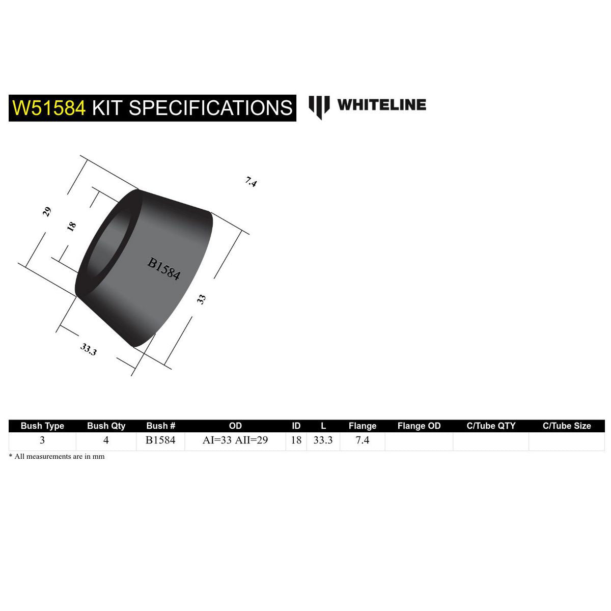 Whiteline W51584 Control Arm Lower Inner Bushing
