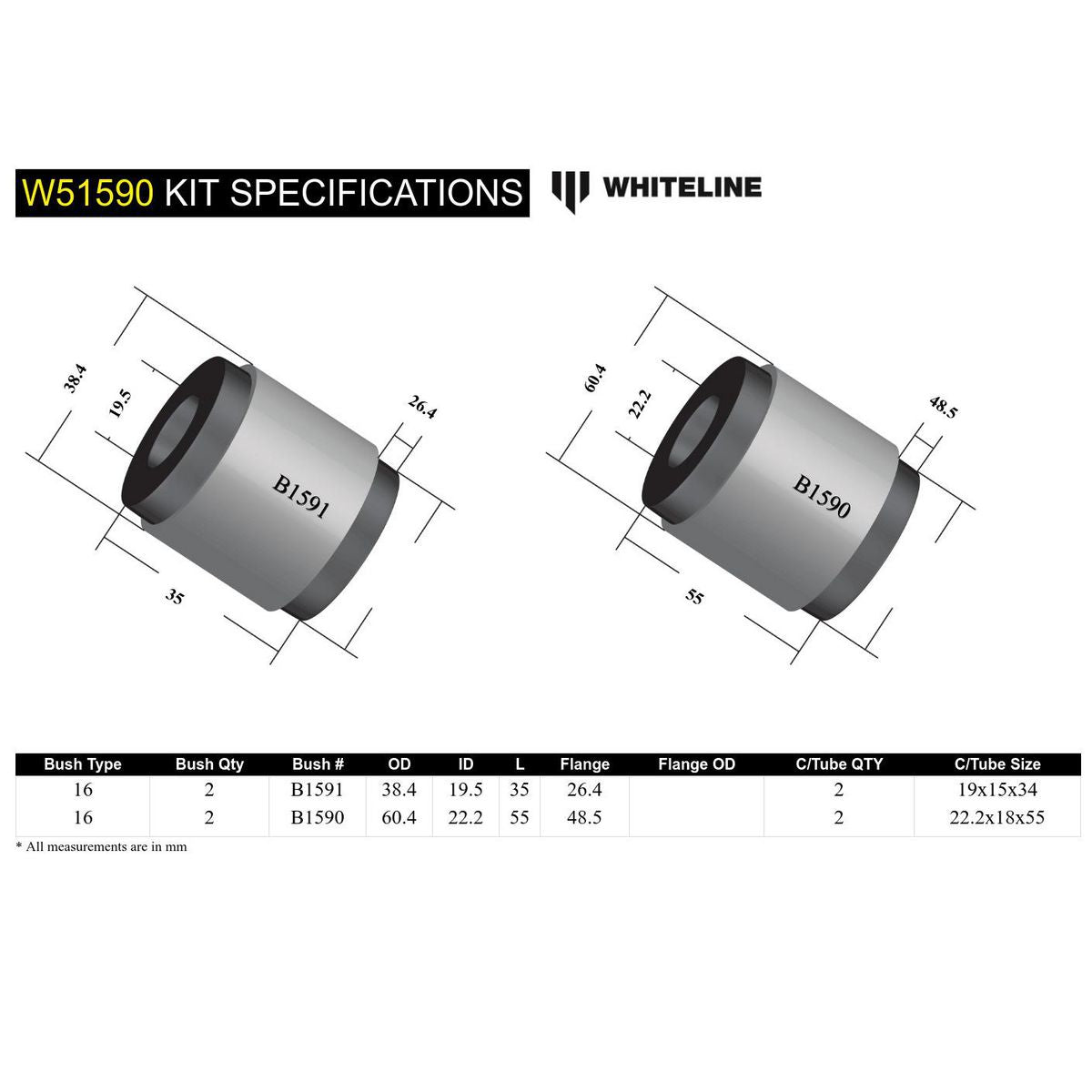 Whiteline W51590 Control Arm Lower Inner Rear Bushing