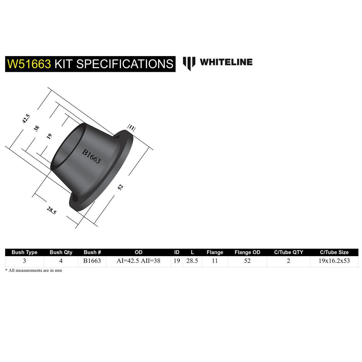 Whiteline W51663 Control Arm Lower Outer Bushing
