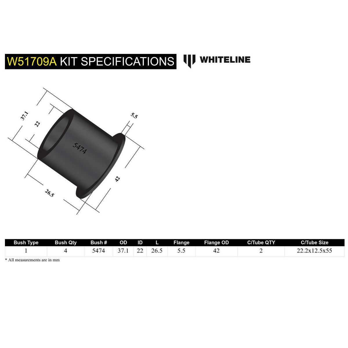 Whiteline W51709A Control Arm Lower Inner Front Bushing