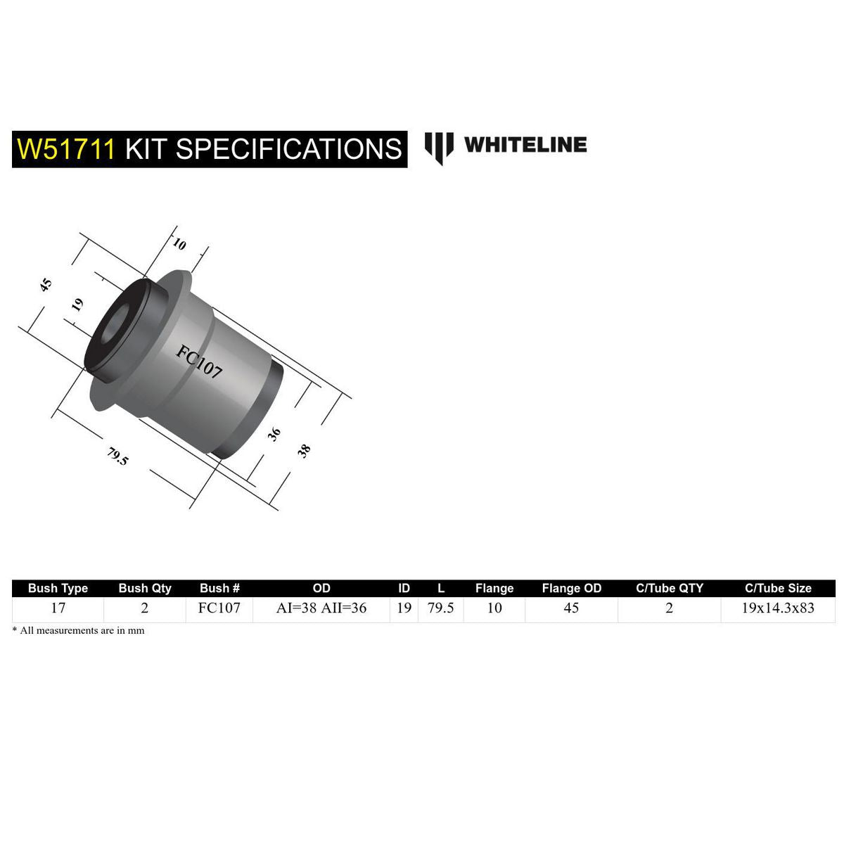Whiteline W51711 Control Arm Lower Inner Bushing