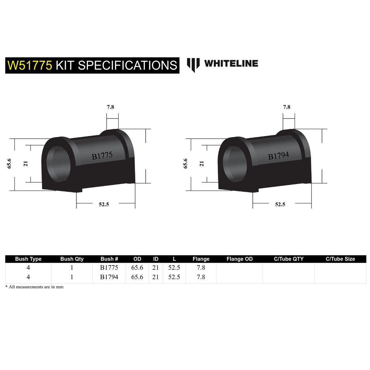 Whiteline W51775 Control Arm Lower Inner Rear Bushing