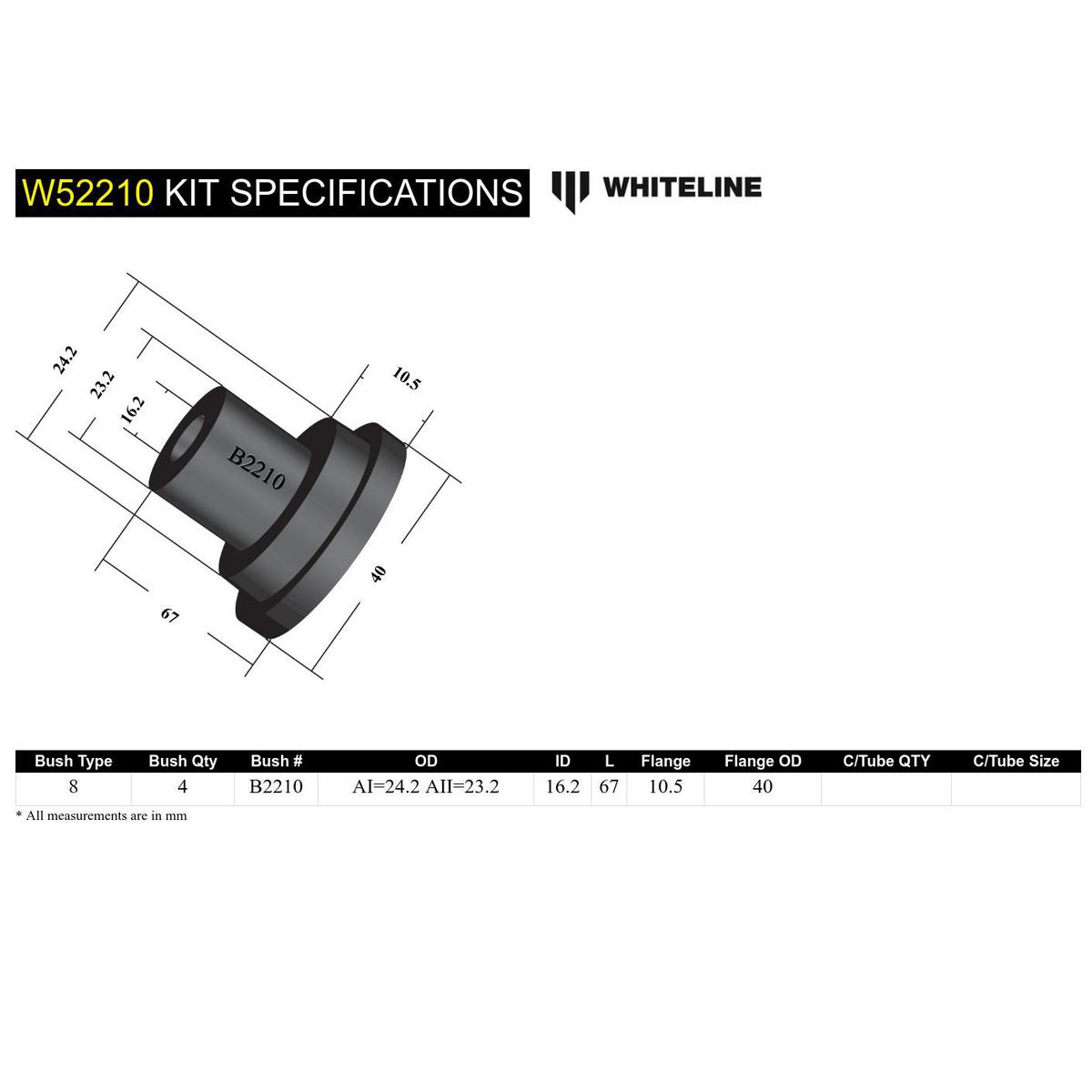 Whiteline W52210 Control Arm Upper Bushing