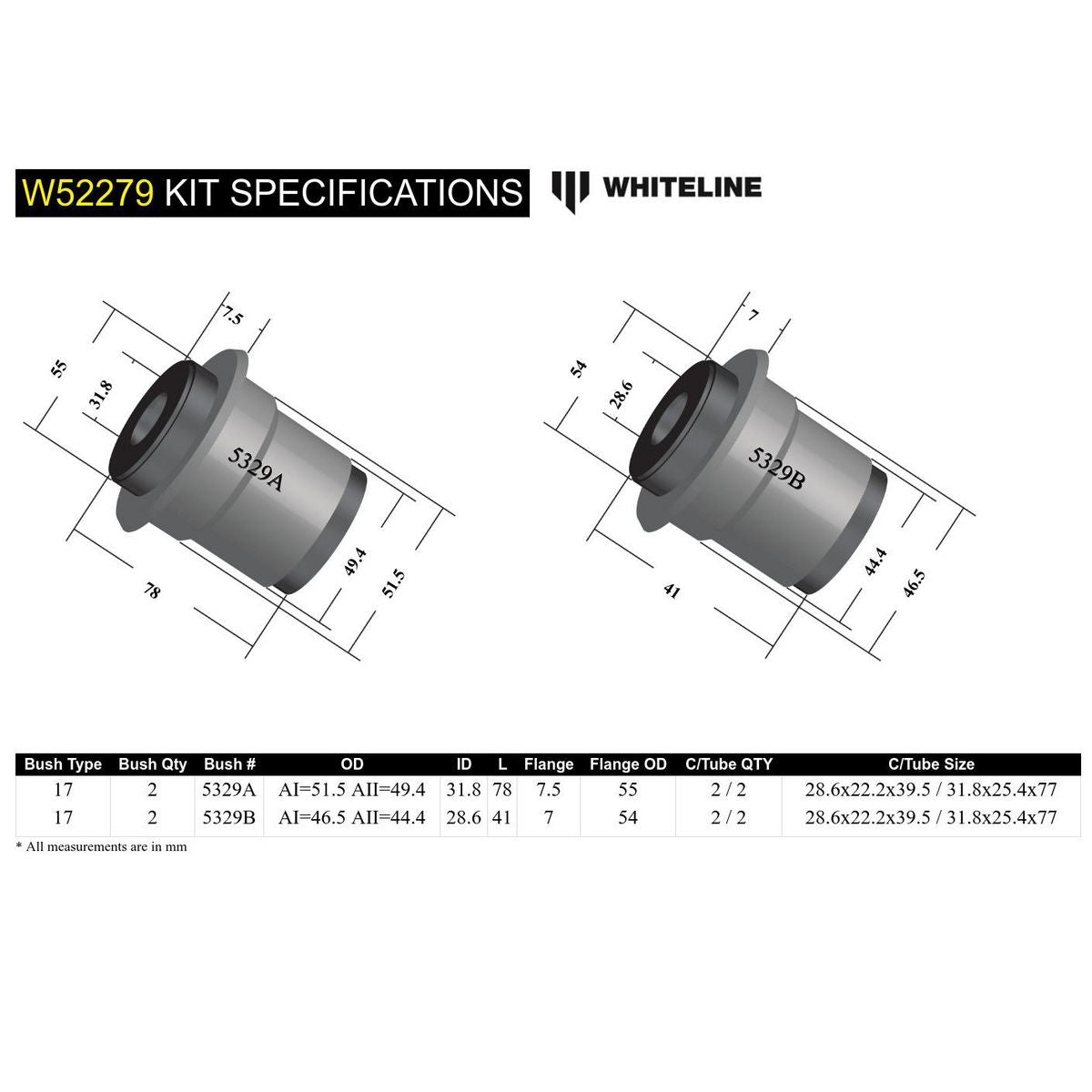 Whiteline W52279 Control Arm Upper Bushing