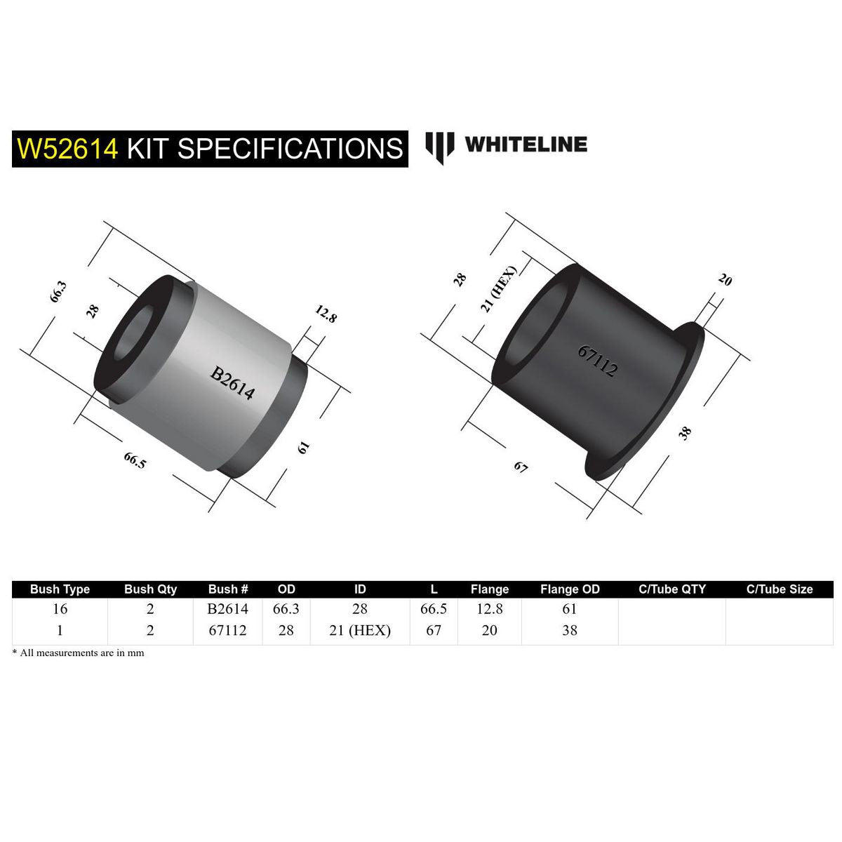 Whiteline W52614 Control Arm Lower Inner Rear Bushing