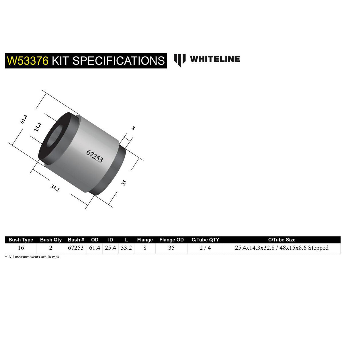 Whiteline W53376 Control Arm Lower Inner Rear Bushing