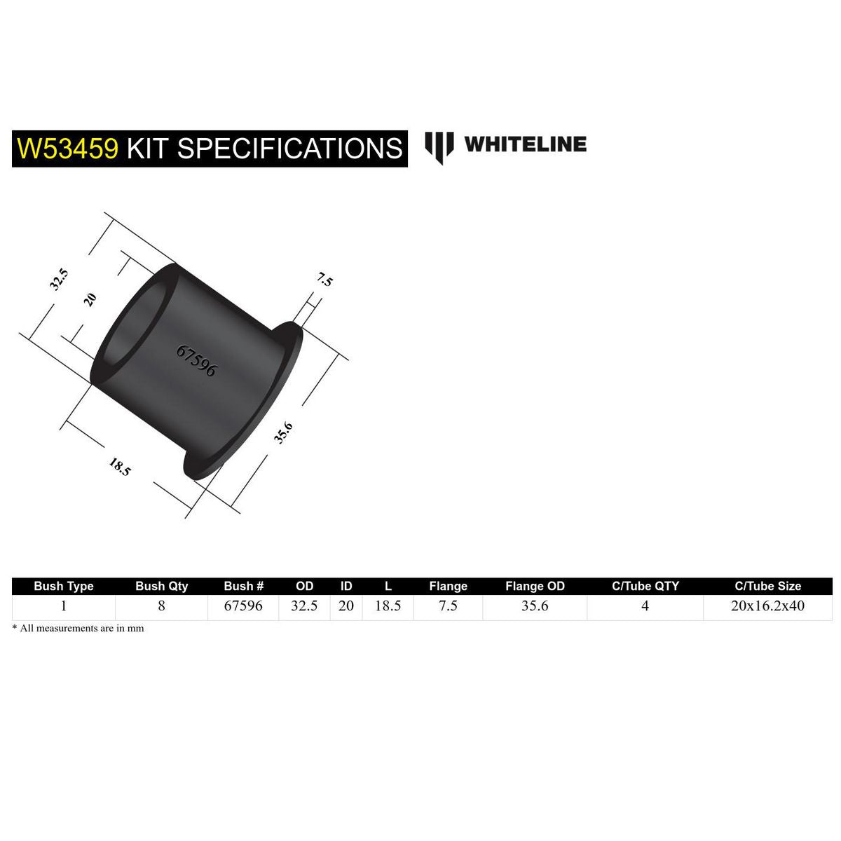 Whiteline W53459 Control Arm Lower Inner Bushing