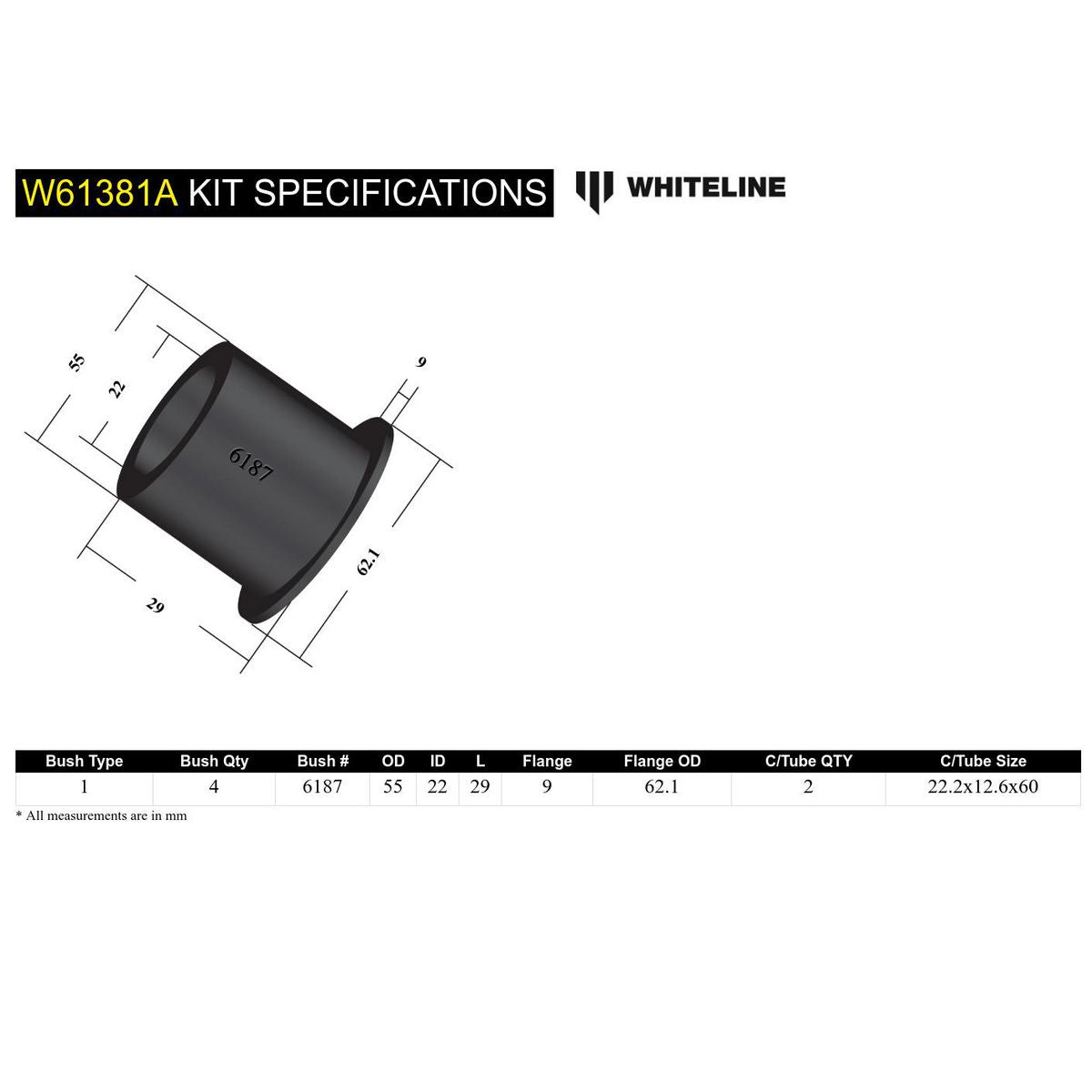 Whiteline W61381A Trailing Arm Lower Front Bushing