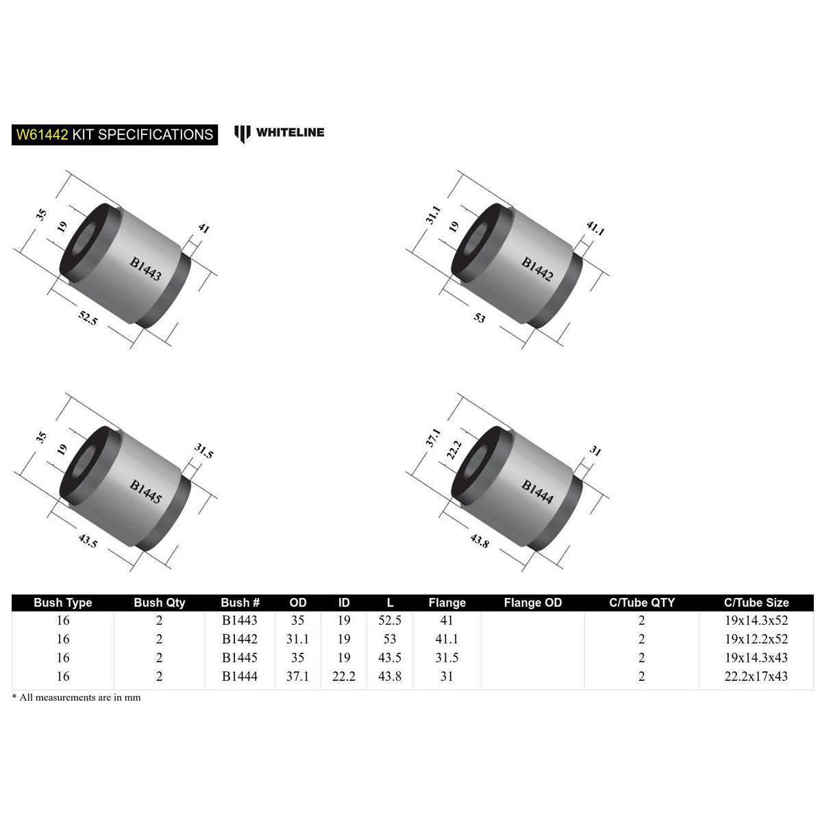 Whiteline W61442 Control Arm Lower Inner And Outer Bushing