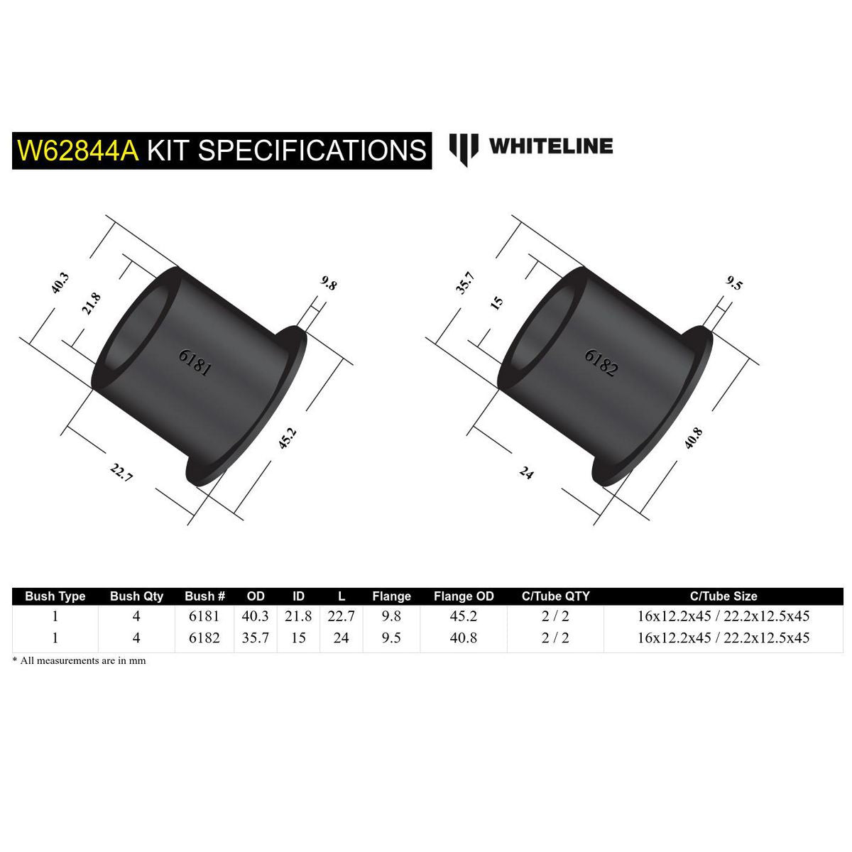 Whiteline W62844A Control Arm Lower Outer Bushing