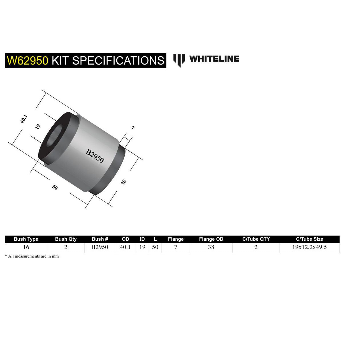 Whiteline W62950 Control Arm Lower Inner And Outer Bushing