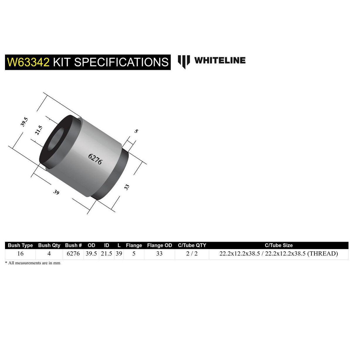 Whiteline W63342 Control Arm Upper Front Bushing