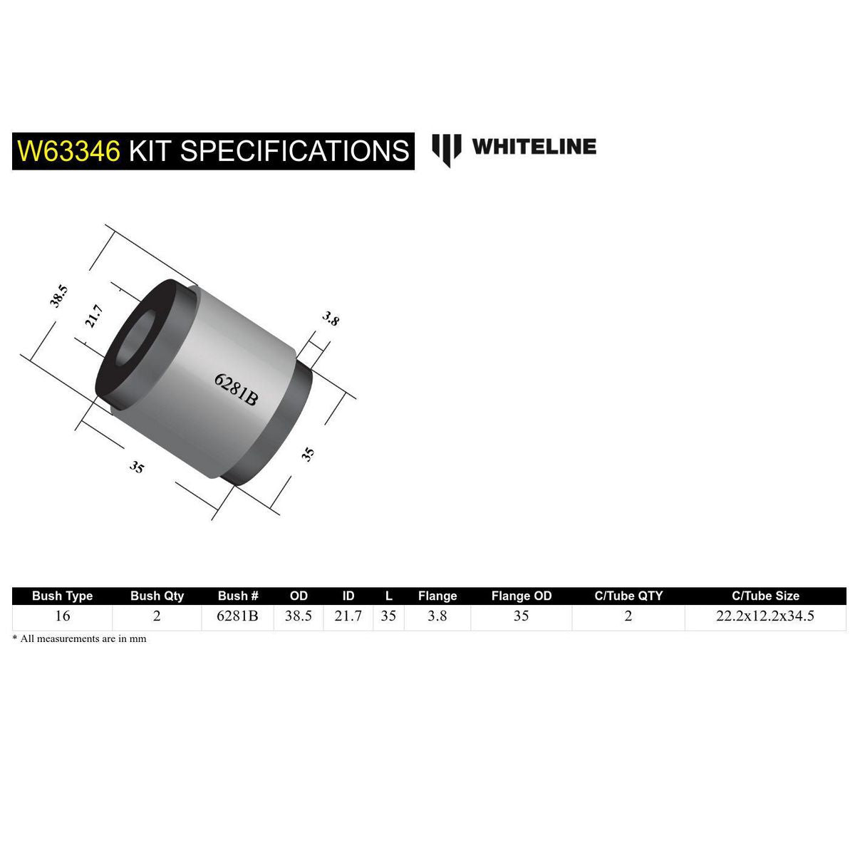 Whiteline W63346 Trailing Arm Lower Rear Bushing
