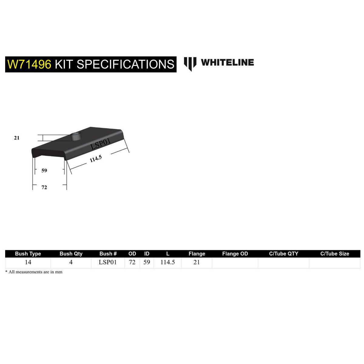 Whiteline W71496 Spring To Saddle Insulator Bushing