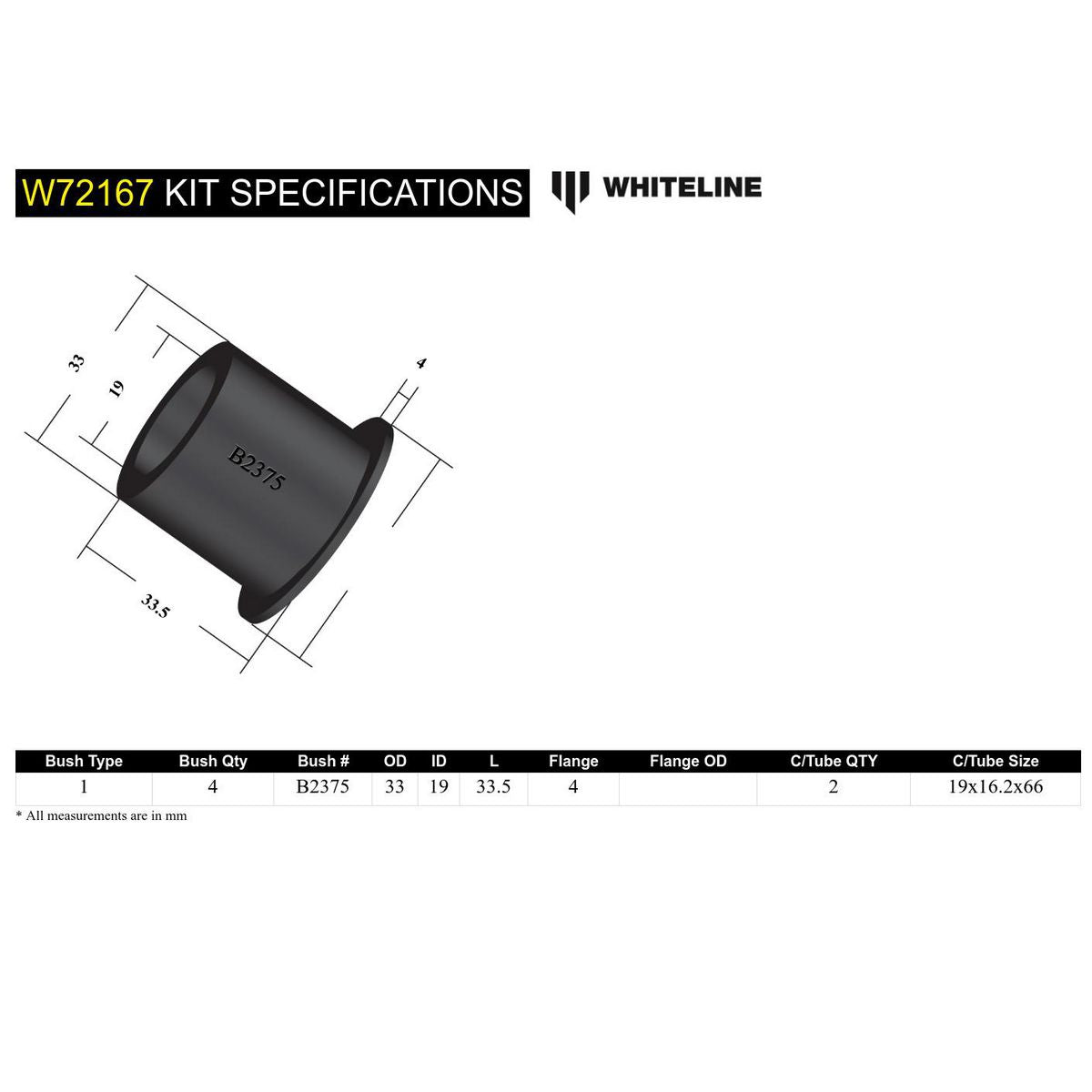 Whiteline W72167 Spring Eye Rear Bushing