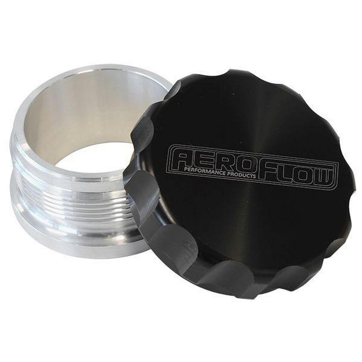 Aeroflow AF460-32BLK 2" Alum Weld Bung And Cap Raw Weld On / Black Cap