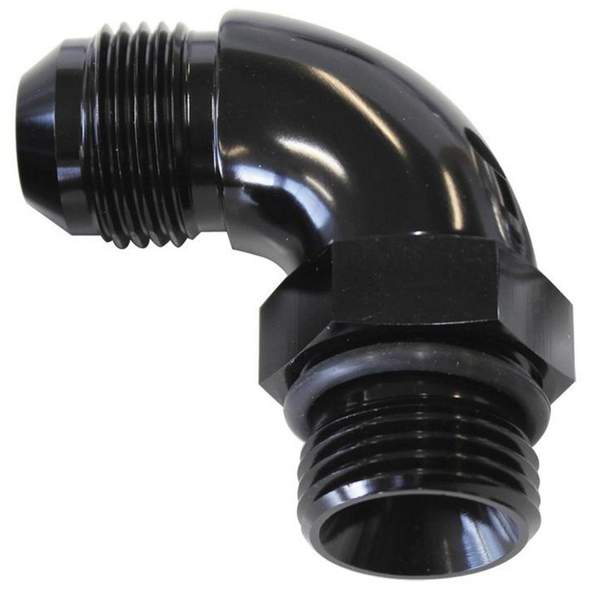 Aeroflow AF903-10BLK 90Deg -10ORB To -10AN Completwith Jam Nut And O-Ring Black