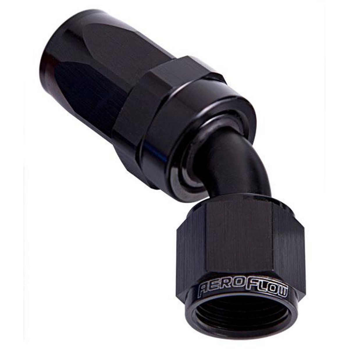 Aeroflow AF102-06BLK -6AN Taper Series 45 Degree Hose End Black AF102-06BLK
