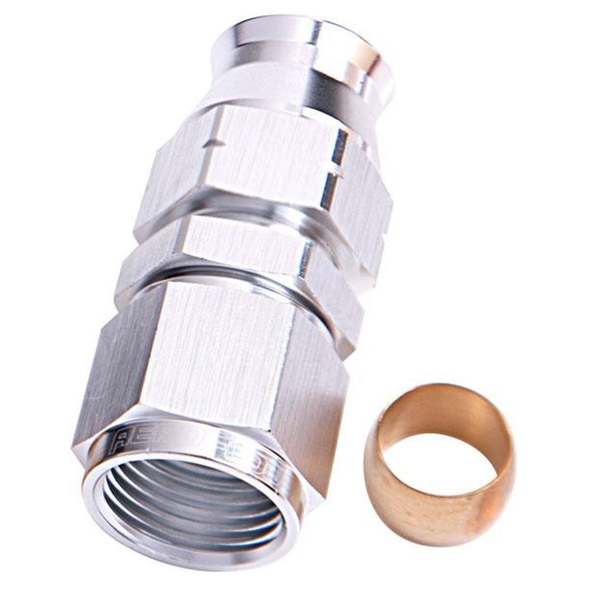 Aeroflow AF109-05S 5/16" Hard Line To -6AN Female Adapter Silver W/ Olive