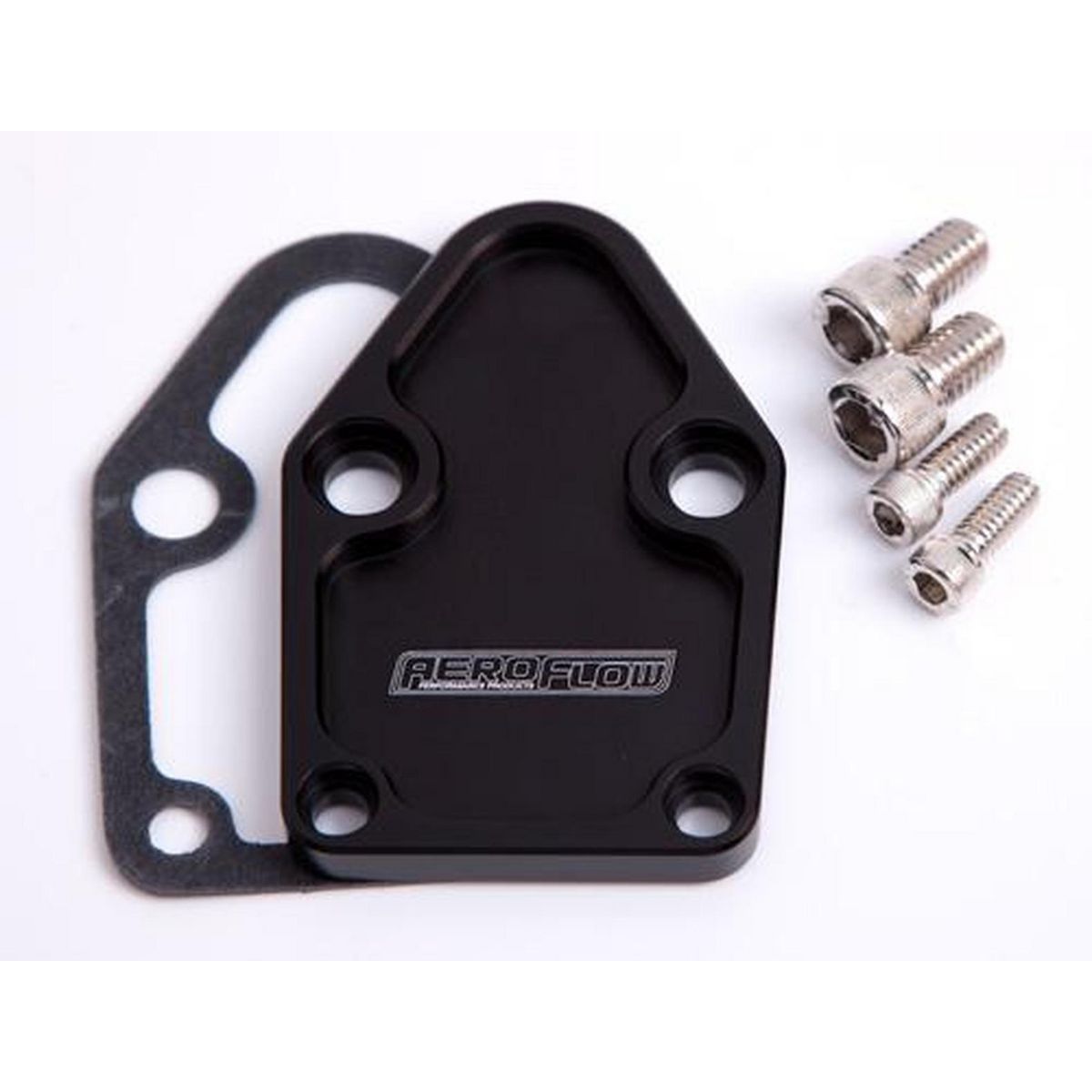 Aeroflow AF64-2028BLK Billet Fuel Pump Block Off Plate Black Suits SBC